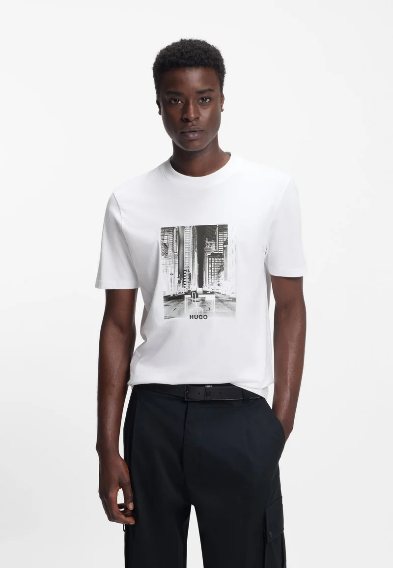 HUGO Cotton-jersey T-shirt with printed artwork